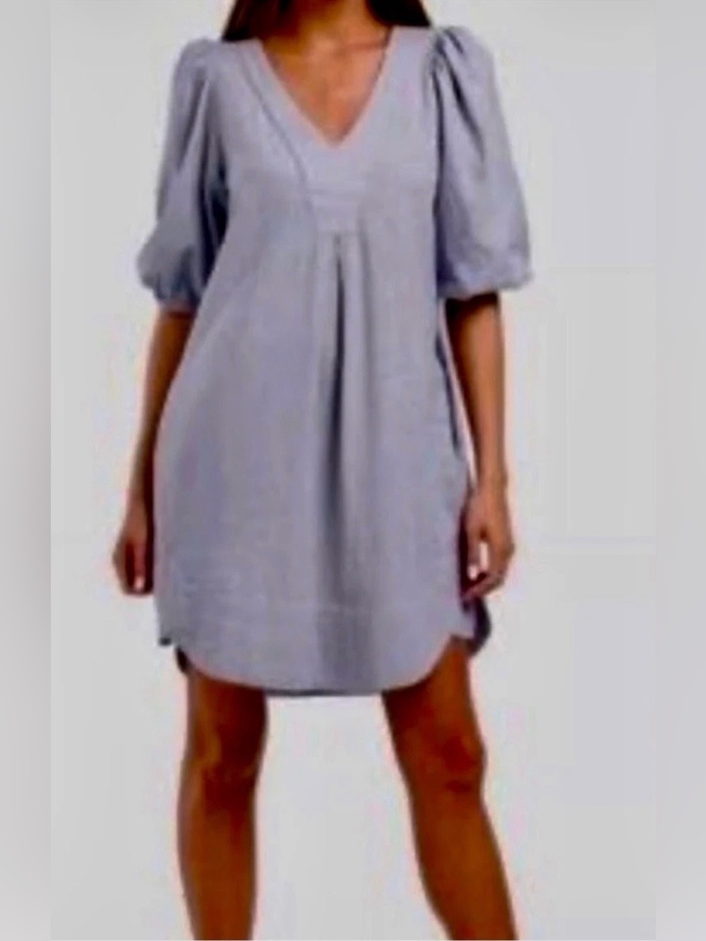 Cynthia Rowley Light Gray V-Neck Puff Sleeve Mini Dress
